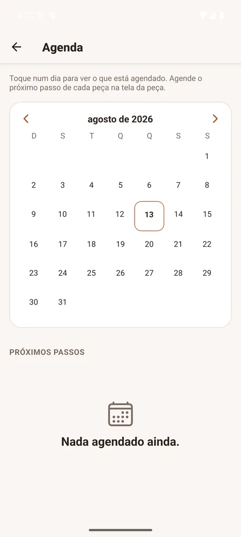 Agenda com calendário de produção